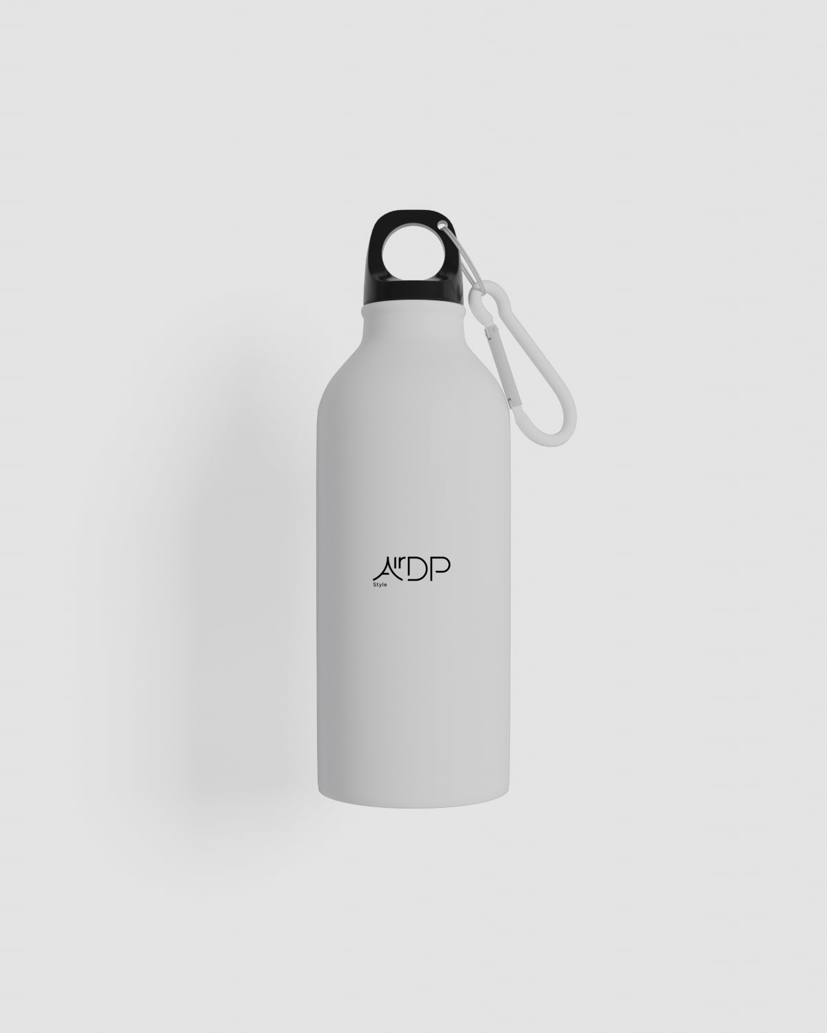 Eco aluminium white water bottle with black logo