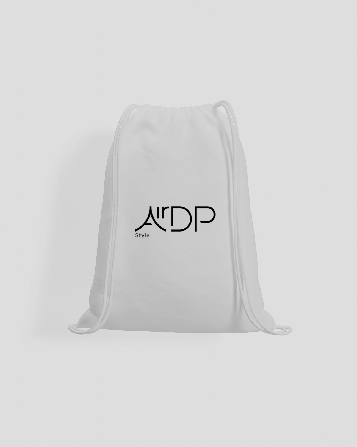 White drawstring bag with black logo 0