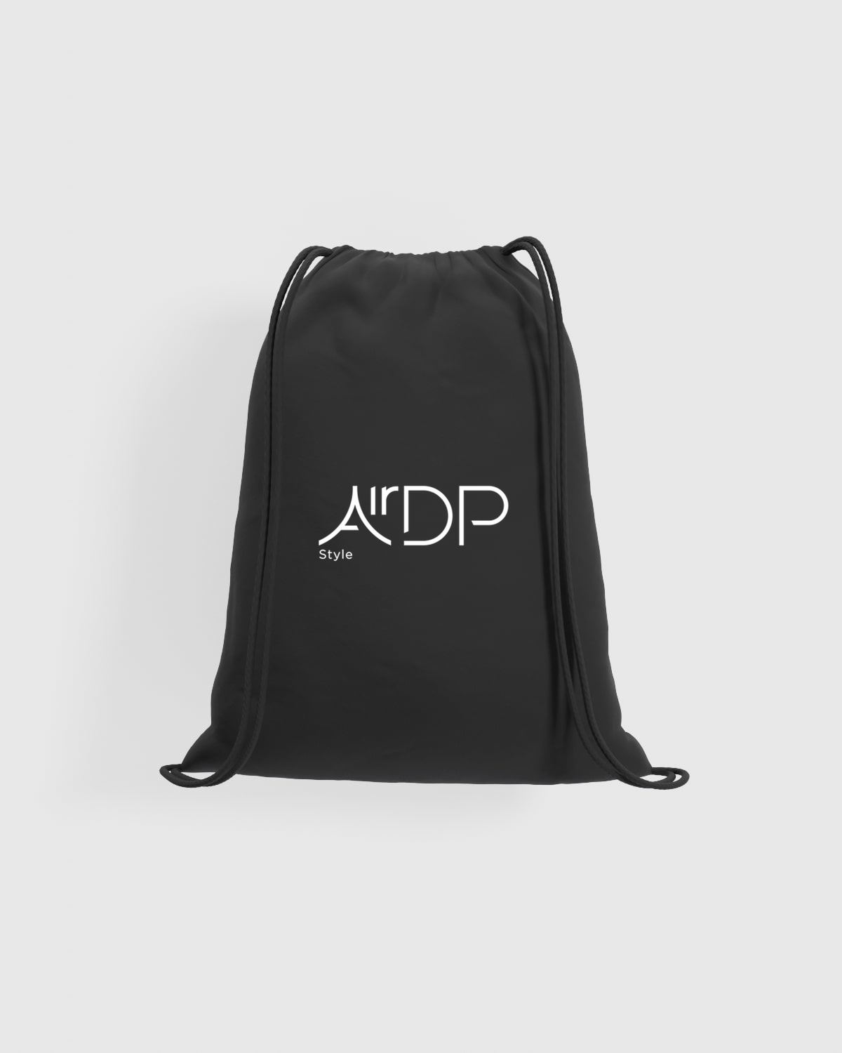Black drawstring bag with white logo 0