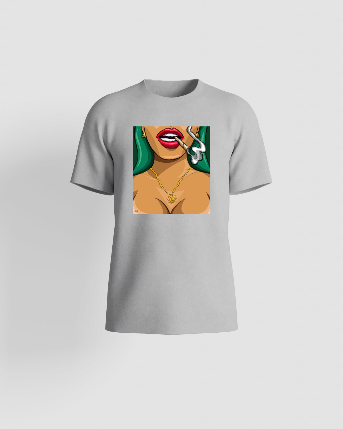 T-Shirt with Green-Haired Weed Princess Smoking