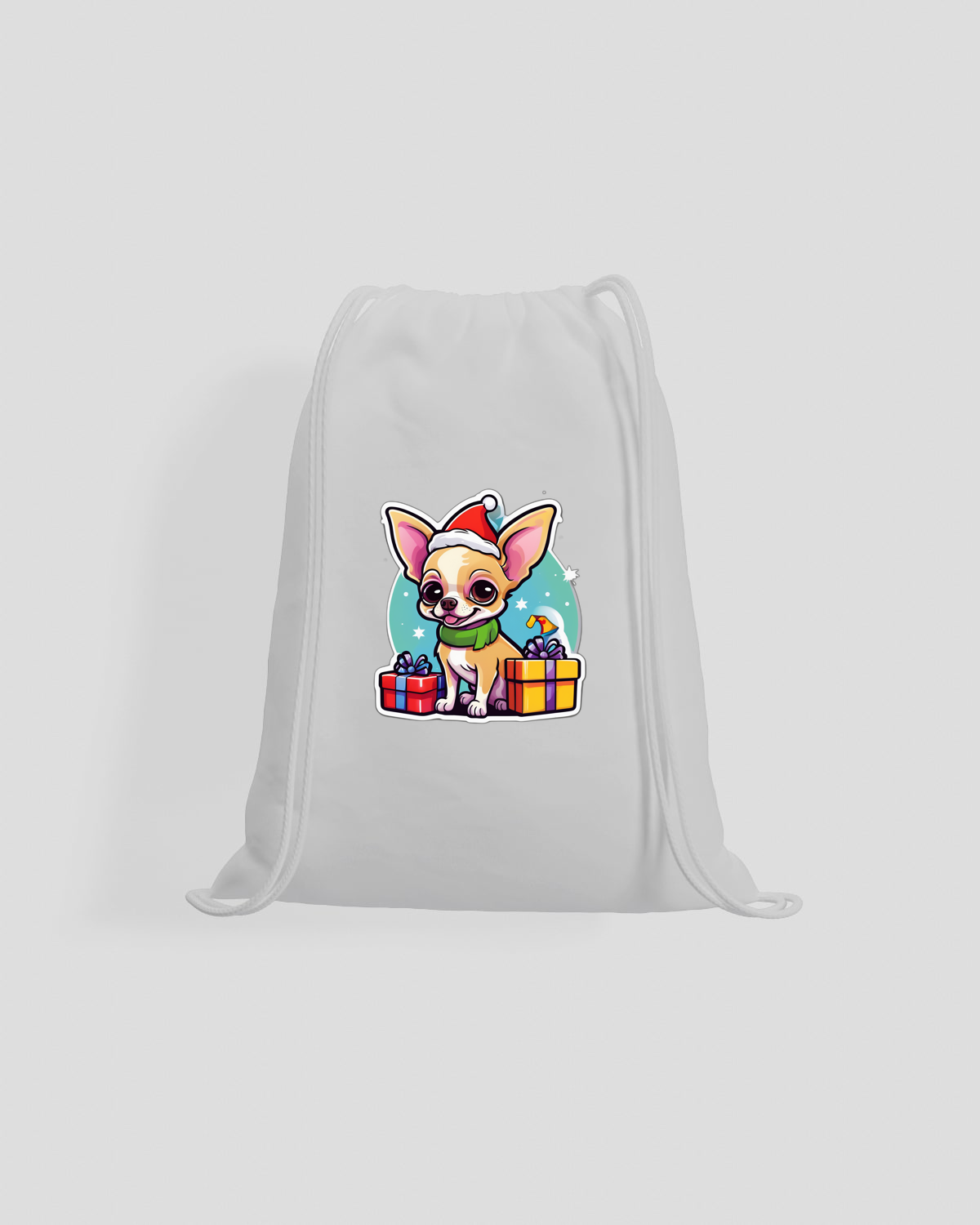 Chihuahua Santa Hat Drawstring Bag