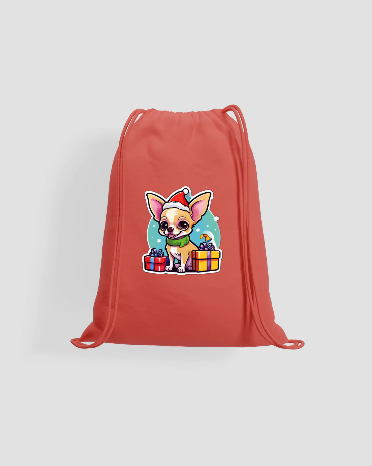Chihuahua Santa Hat Drawstring Bag