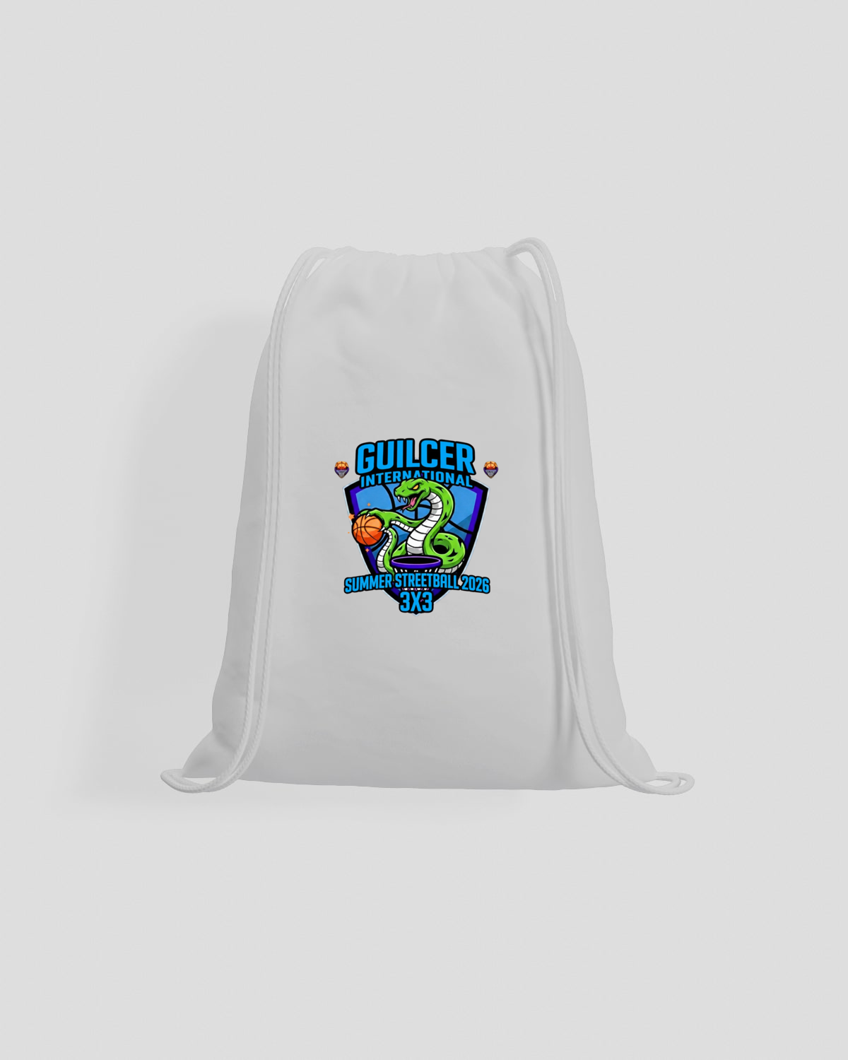 Borsa con cordoncino logo serpente verde e palla arancione