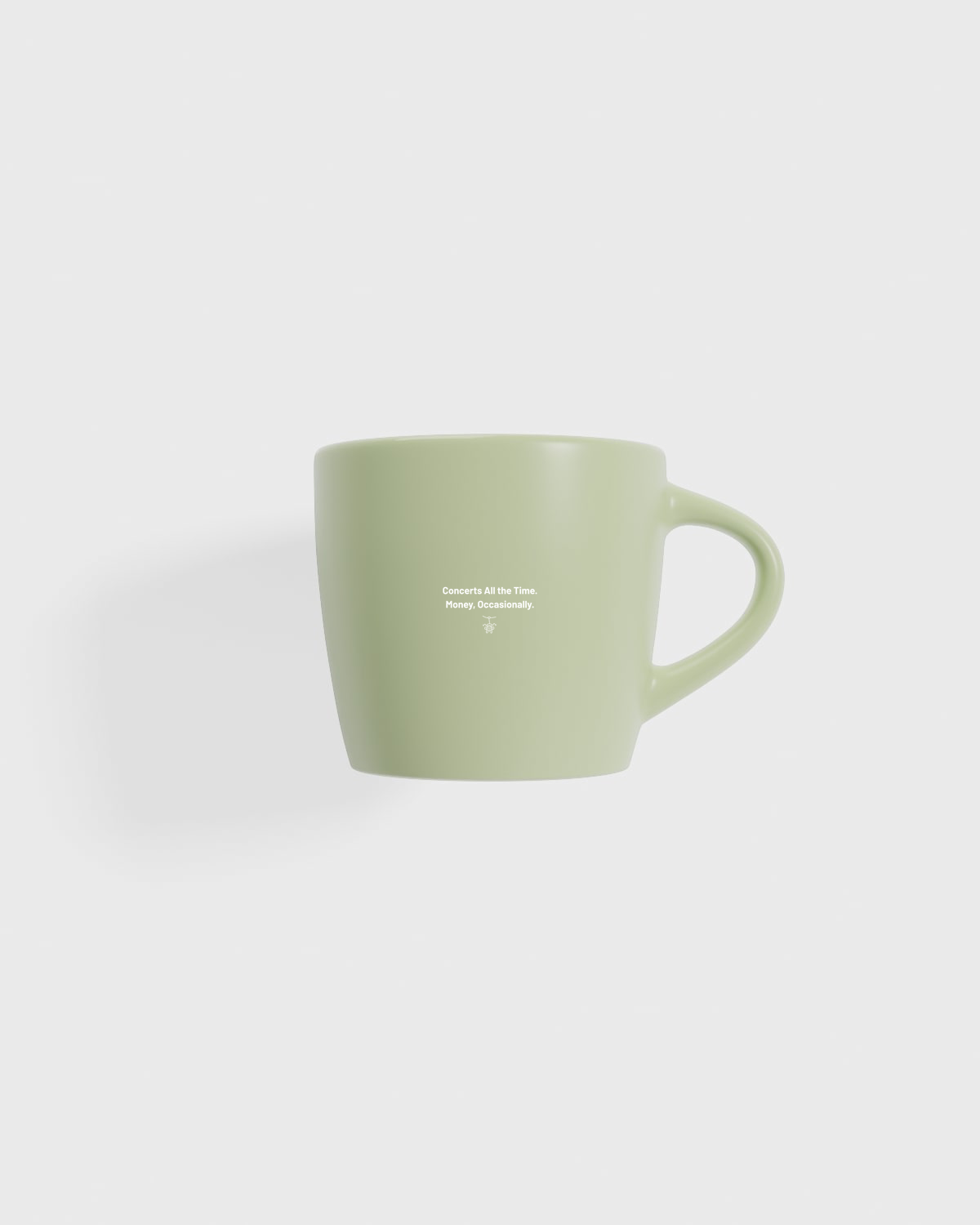 Mug with black background, white concert text