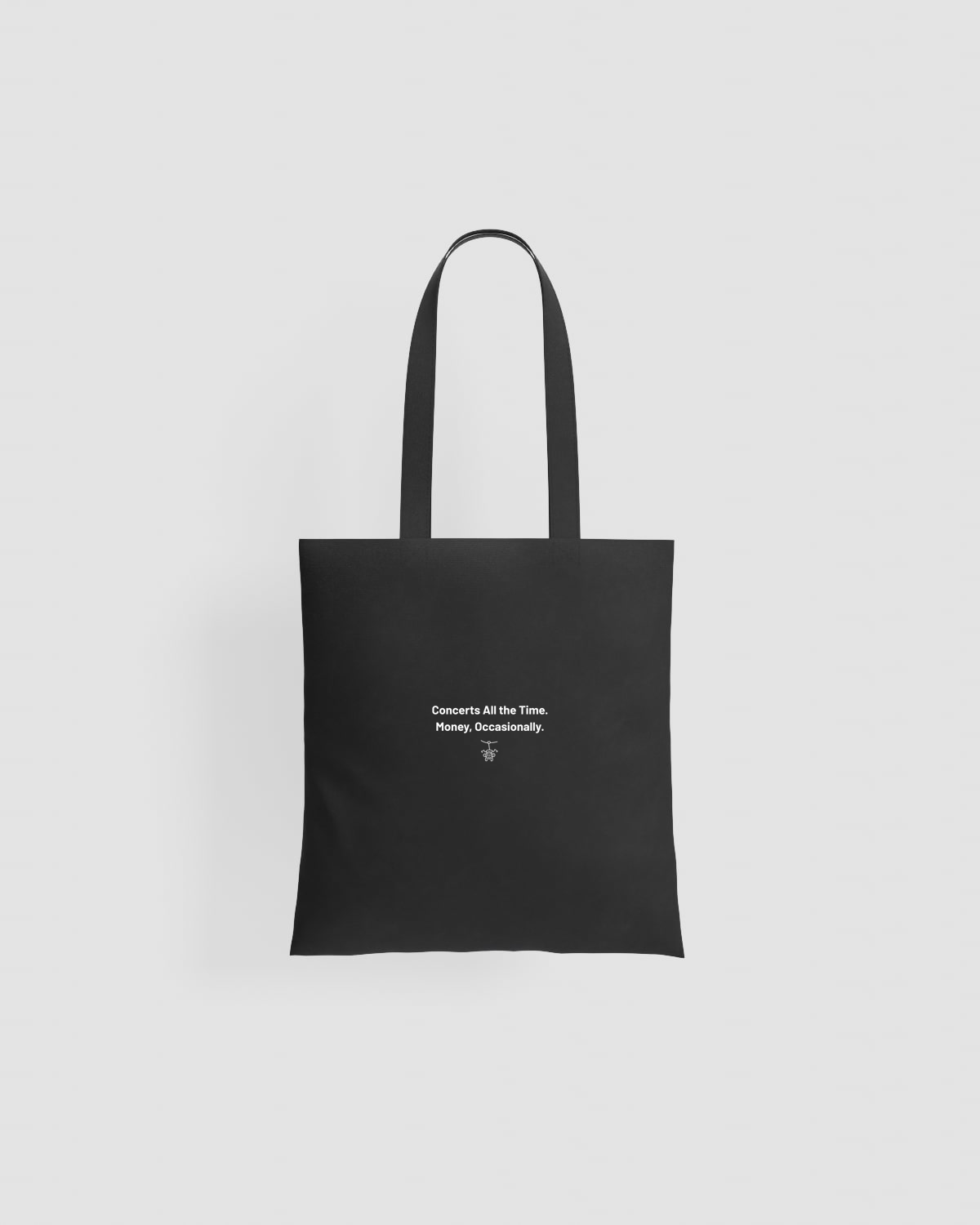 Black Tote Bag with White Concert Text