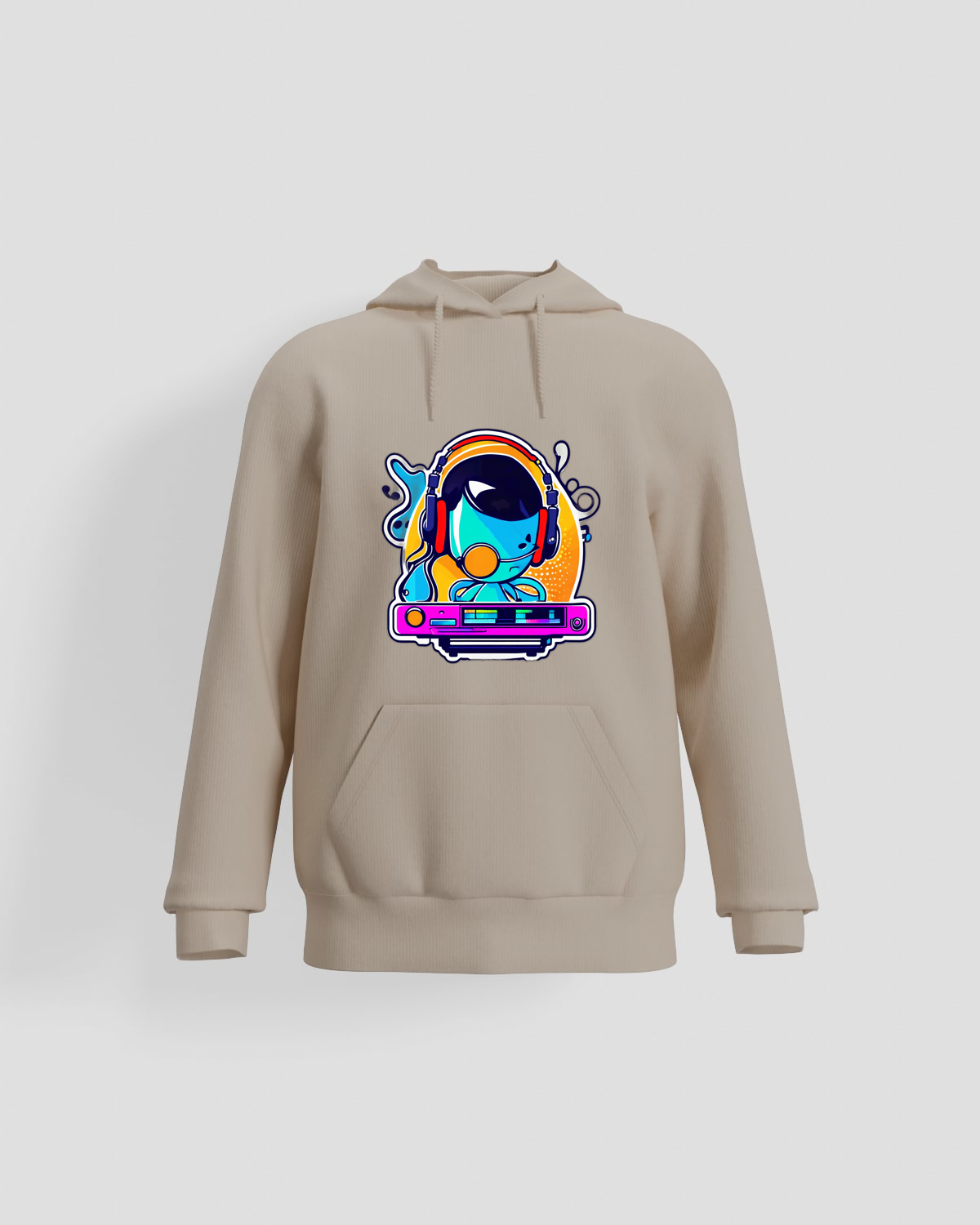 Maglietta con cappuccio DJ, cuffie, vibes da cassette