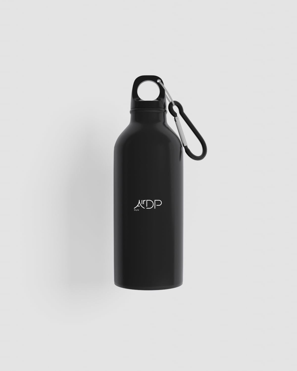 Eco aluminium black water bottle with white logo