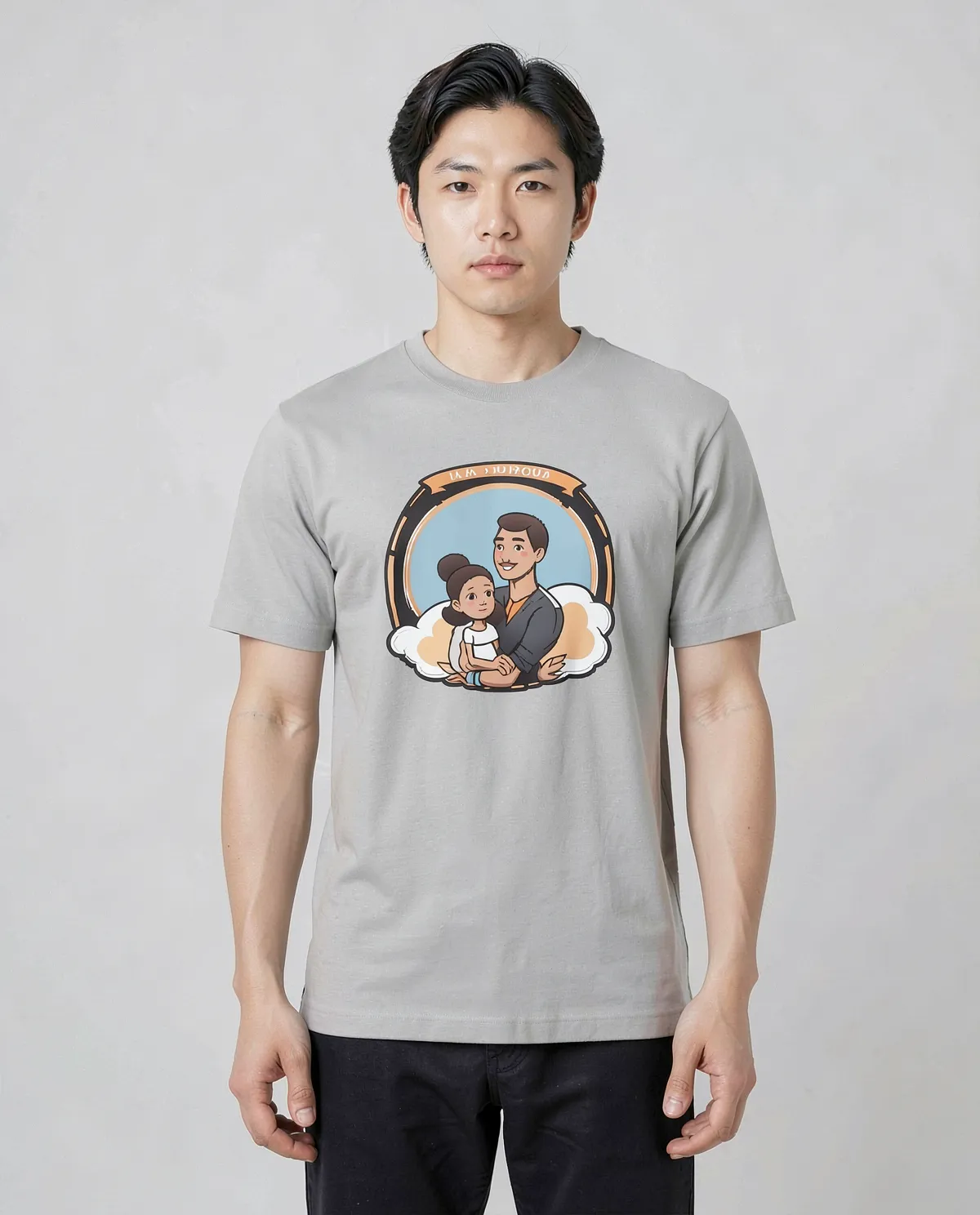 T-Shirt Grigio con Stampa Astratta