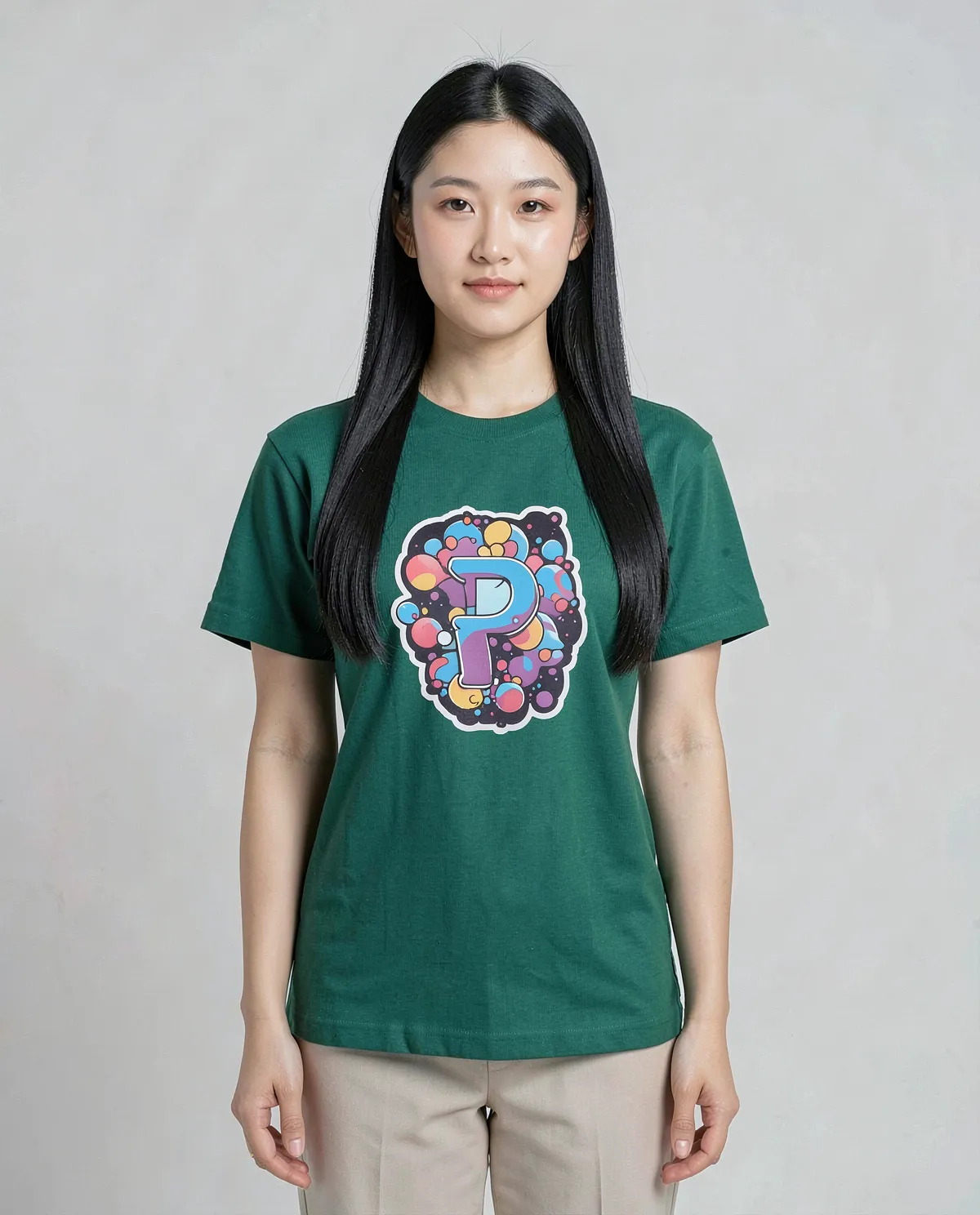 Maglietta verde con design grafico vivace 0