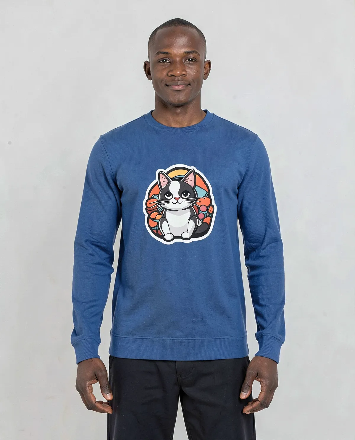 Felpa Unisex in Cotone Blu con Maniche a Set-In 0