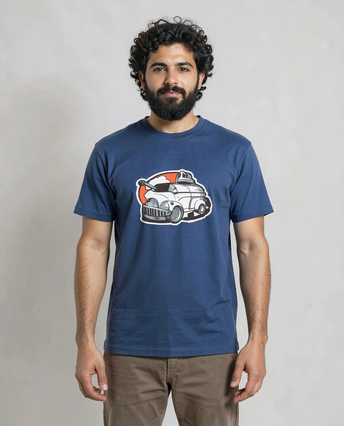 Maglietta blu con grafica audace 0