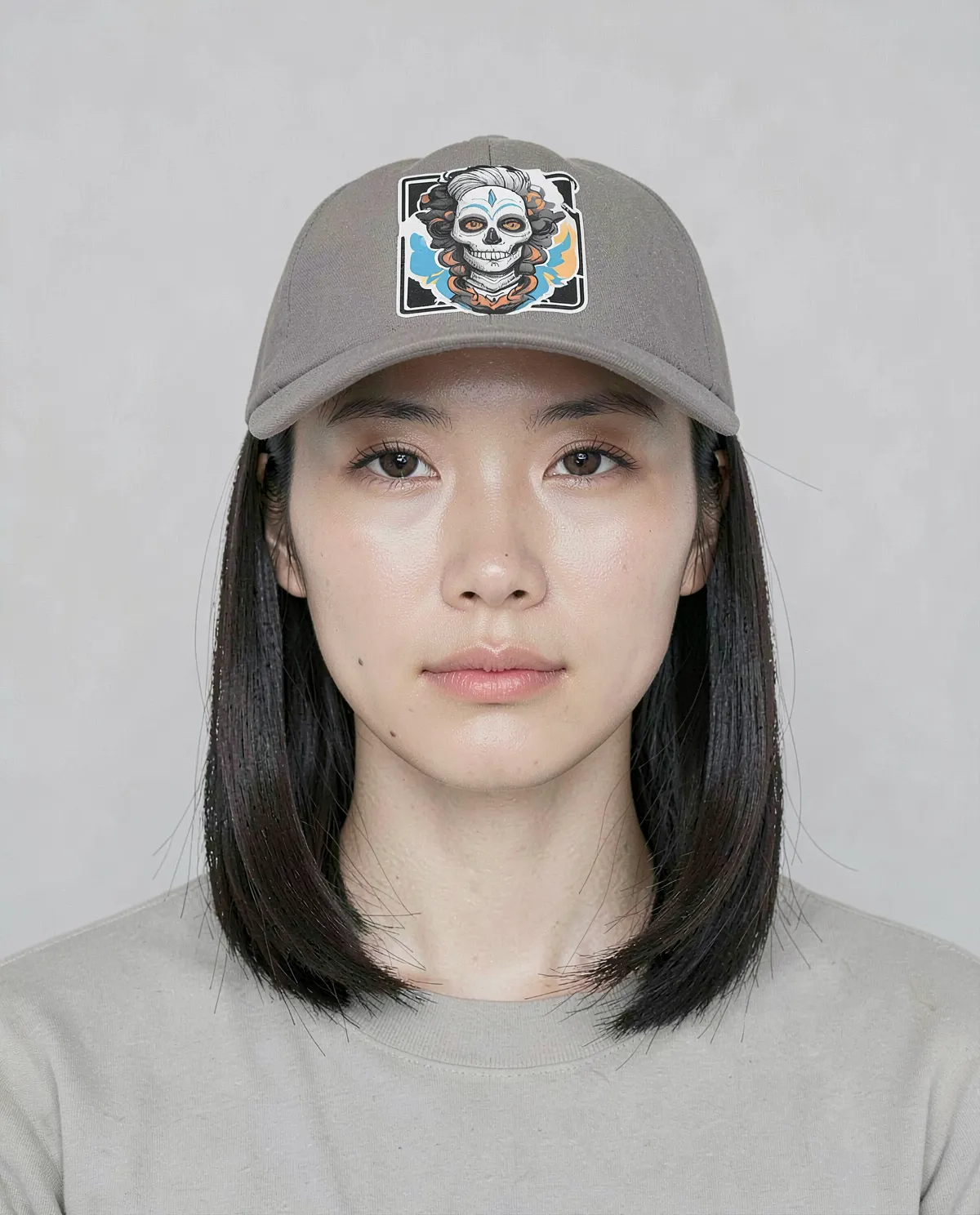 Cappellino in cotone 5 pannelli grigio con velcro 0