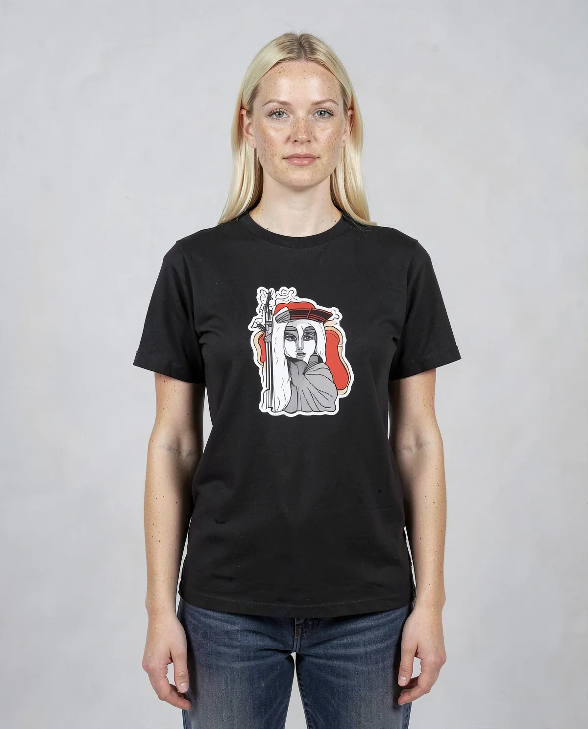 T‑shirt nera con stampa grafica minimalista