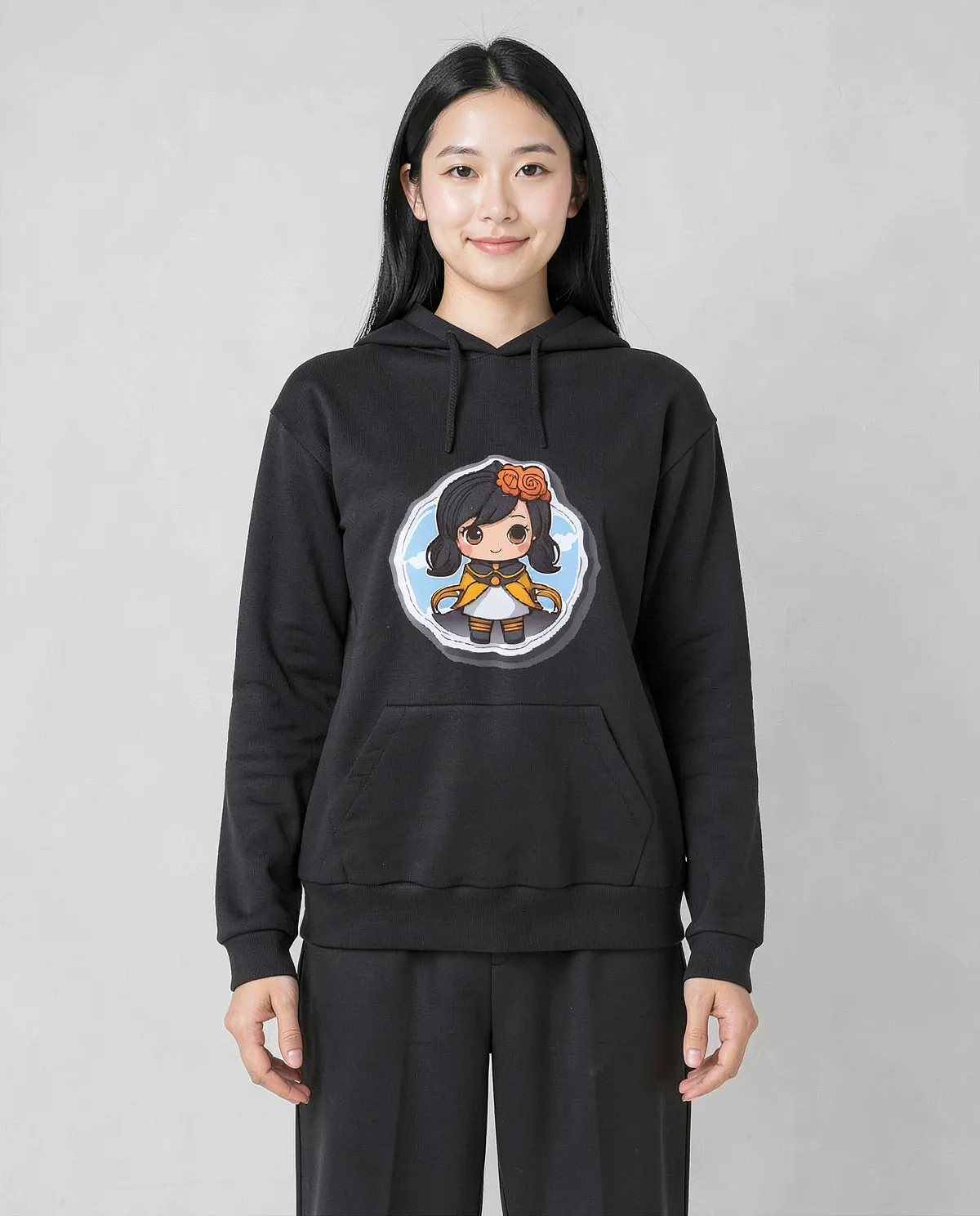Felpa Unisex a 3 fili di cotone nero