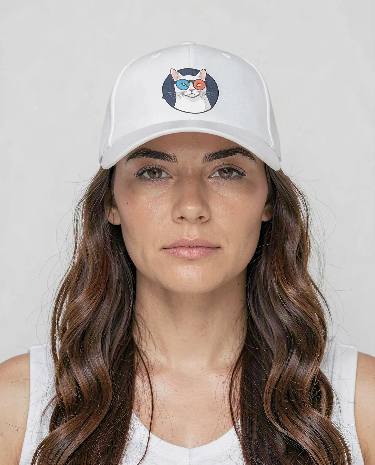 Cappellino bianco in cotone a 5 pannelli con chiusura a velcro