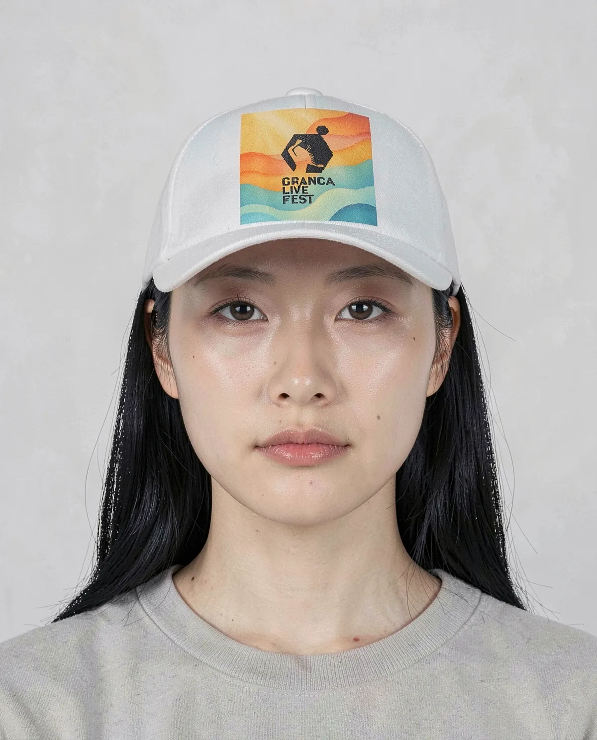 Cappellino bianco in cotone a 5 pannelli con chiusura a velcro 0