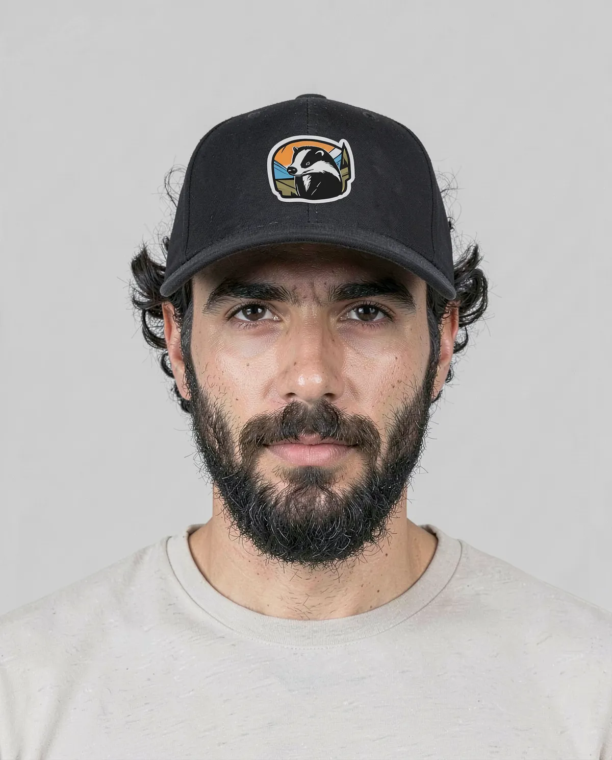 Cappellino in cotone a 5 pannelli nero con chiusura a velcro