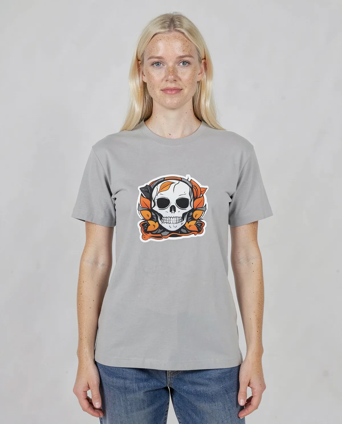 T-shirt ecologica grigia con stampa geometrica astratta