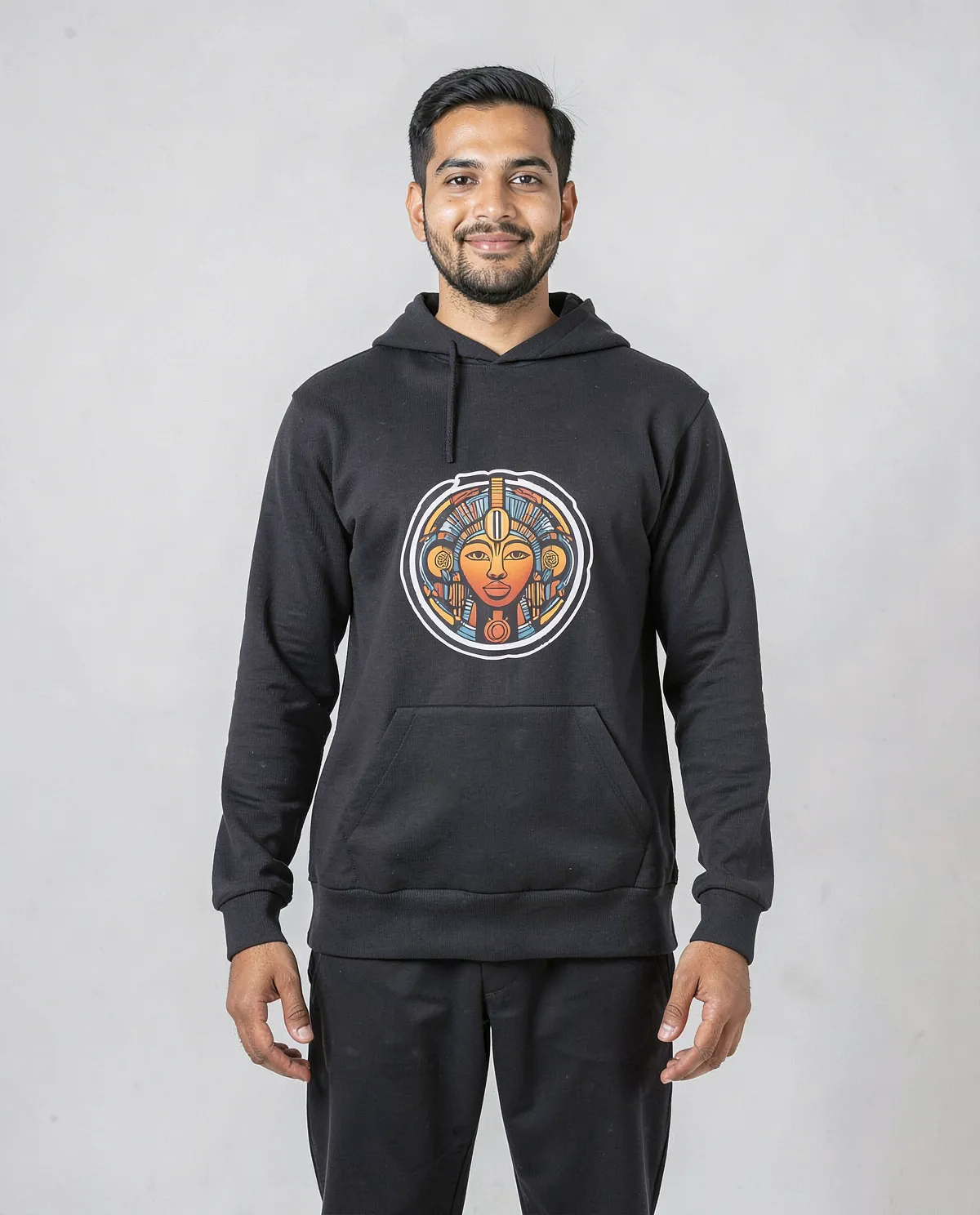 Unisex Black Sweatshirt with Set-In Sleeves