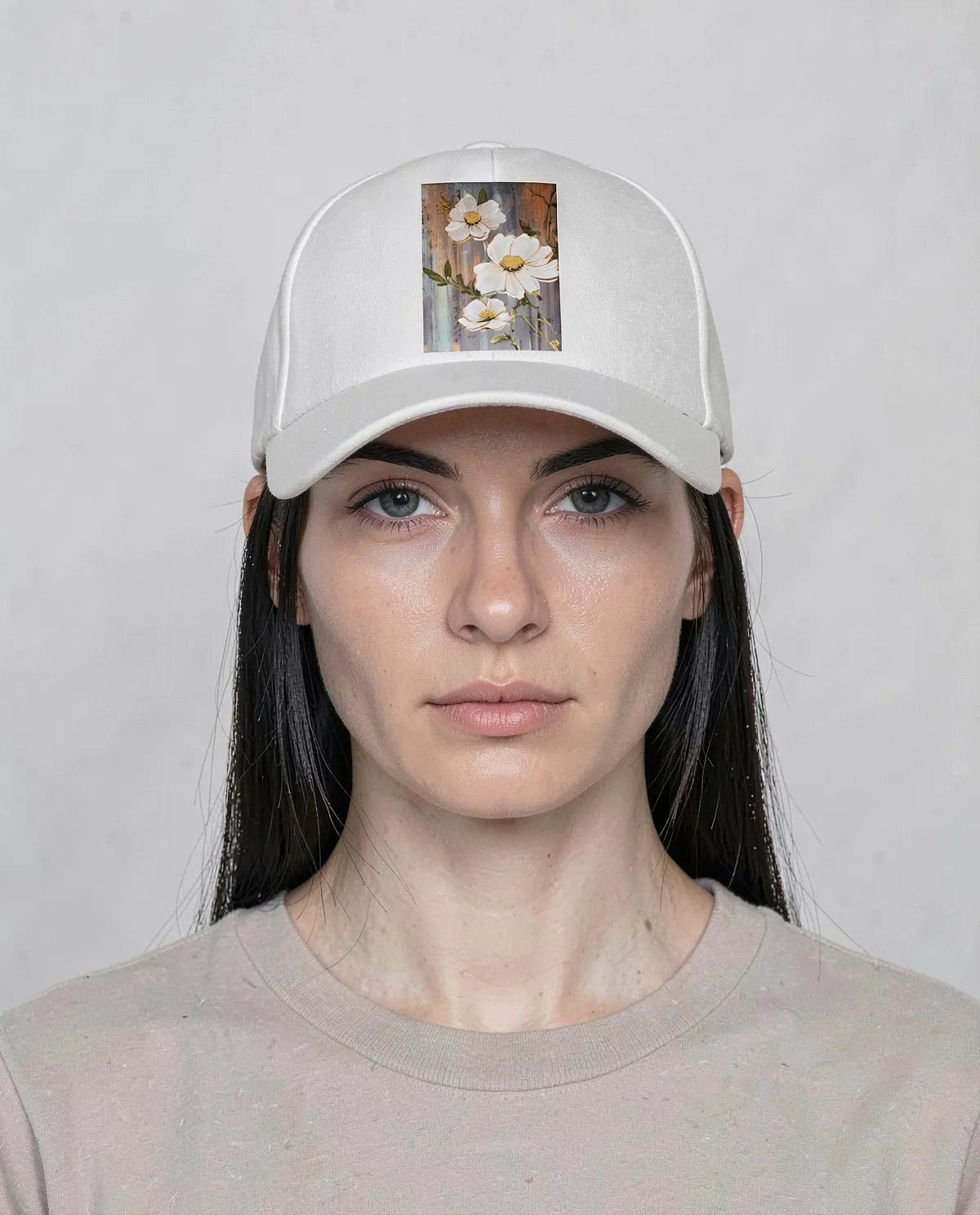 White 5-Panel Cotton Cap with Velcro Closure 0