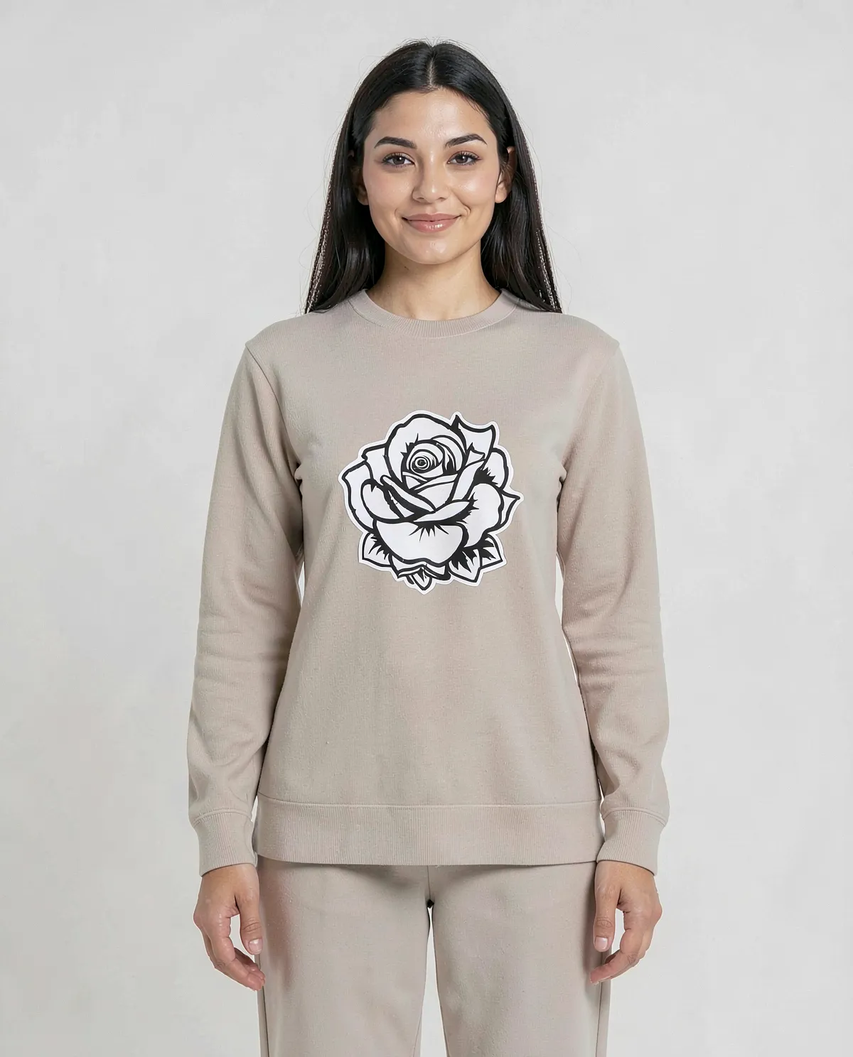 Cream Brushed Sweatshirt with Organic Cotton Comfort 0