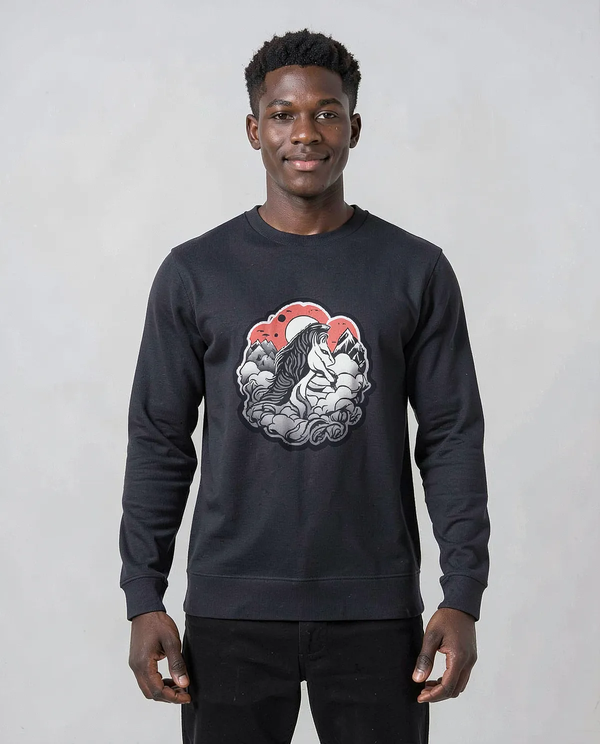 Black Unisex Sweatshirt – 100% Cotton, Set‑In Sleeves