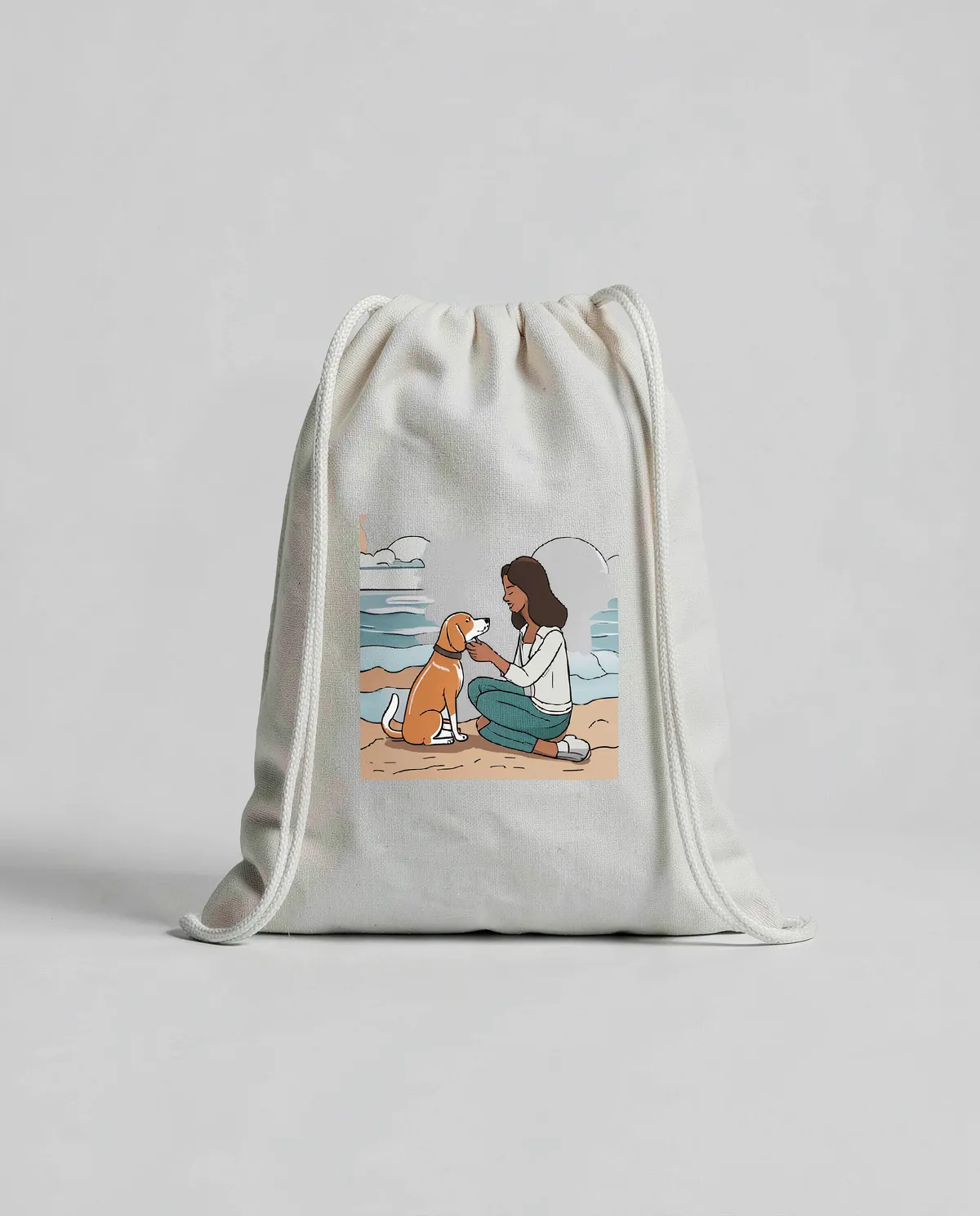 Custom Print Drawstring Bag – Smooth Cotton, Natural Drawstrings 0