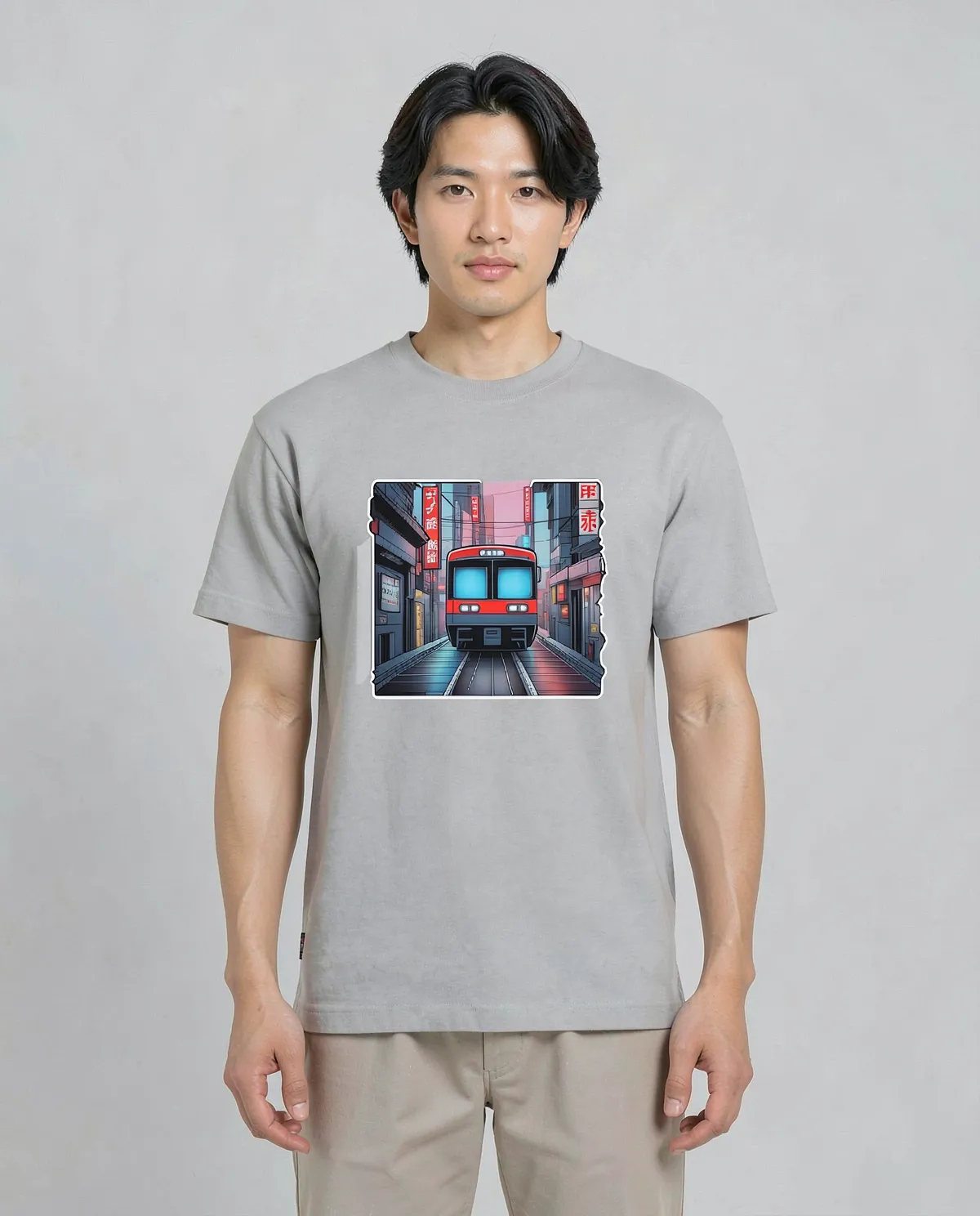 Grey T-Shirt with Minimalist Logo Print 0