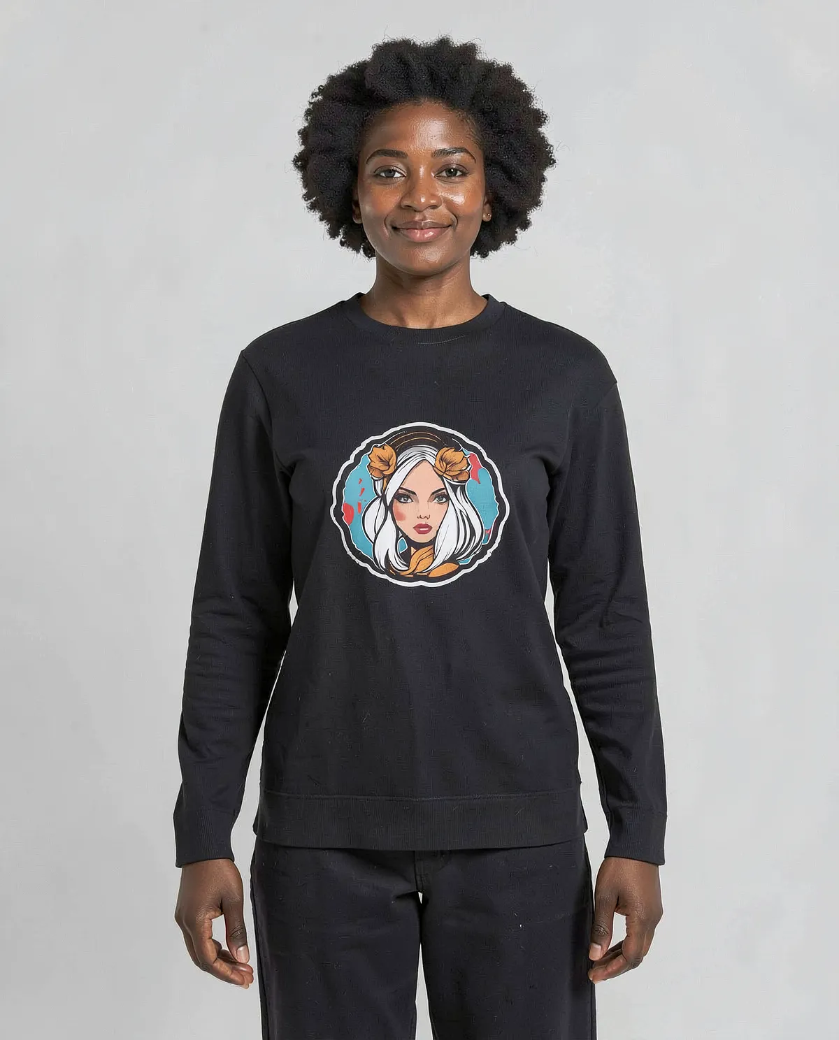 Black Unisex Crew‑Neck Sweatshirt – Soft Cotton Comfort 0
