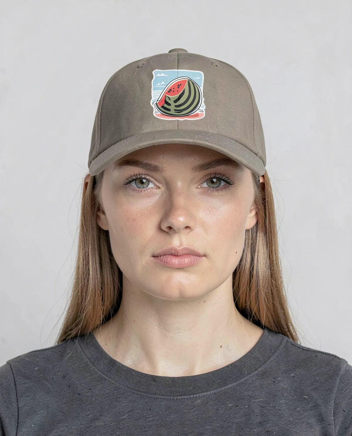 Khaki Adjustable Cotton Cap with Velcro Closure 0