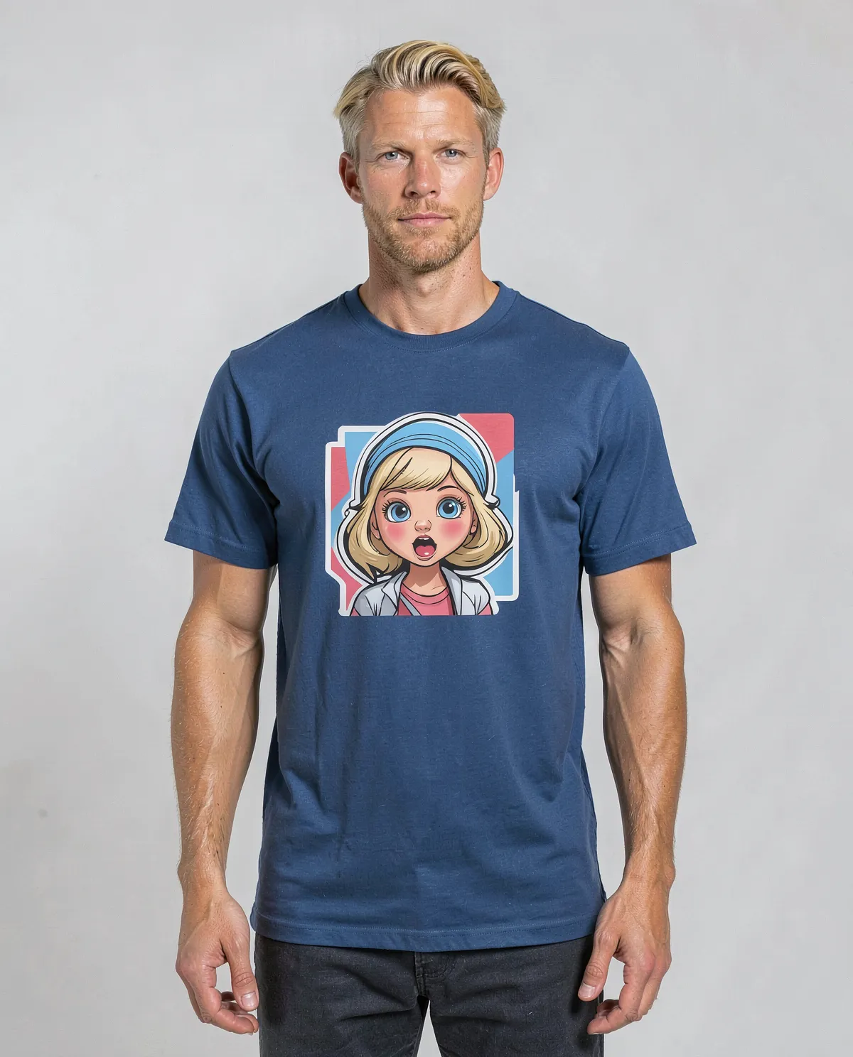 Blue Eco-Cotton T-Shirt Featuring Bold Graphic 0