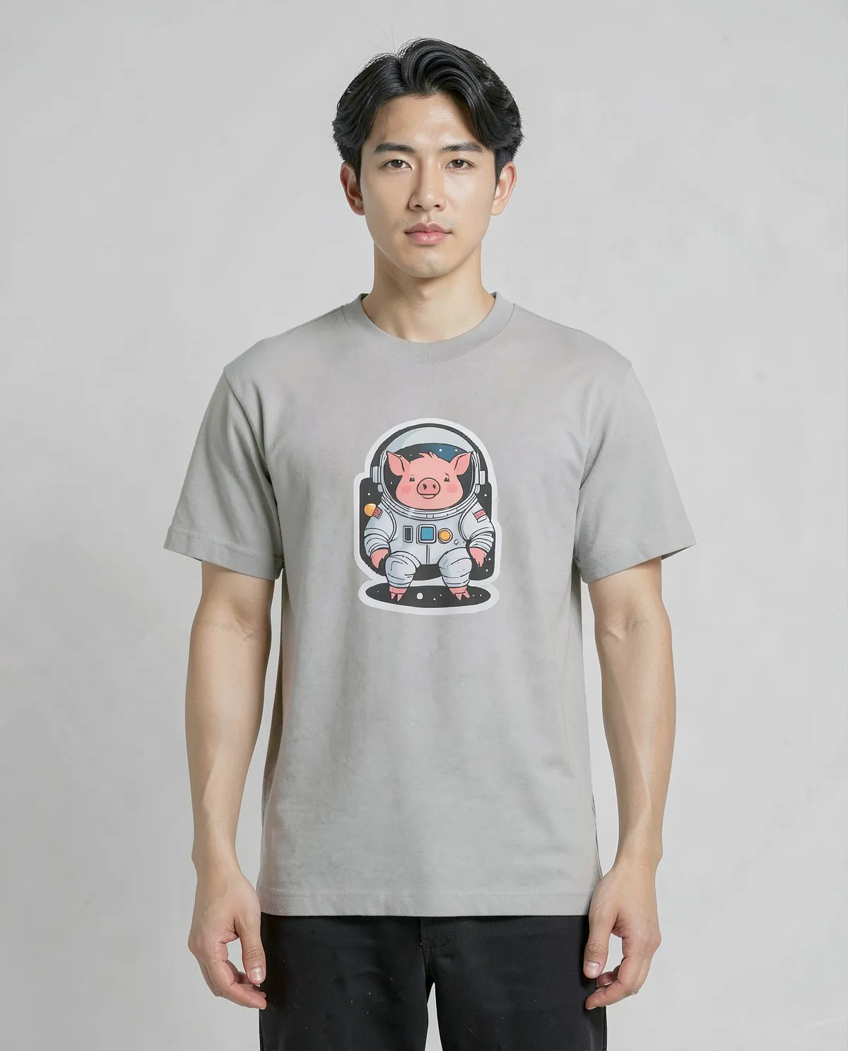 Grey Organic Cotton T-Shirt with Minimalist Graphic 0