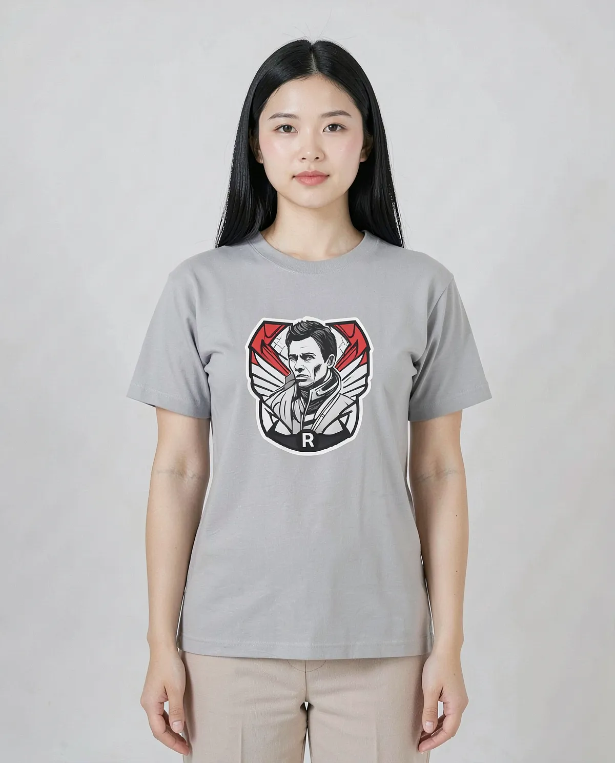Grey Organic Cotton T-Shirt with Clean Design 0