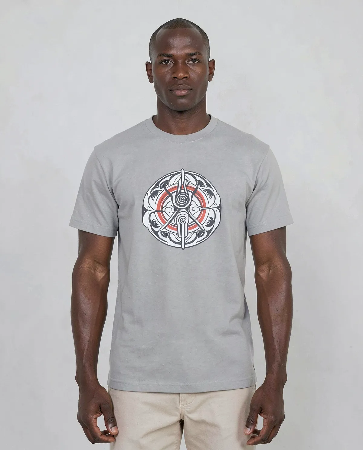 Grey T-Shirt with Bold Graphic Design 0