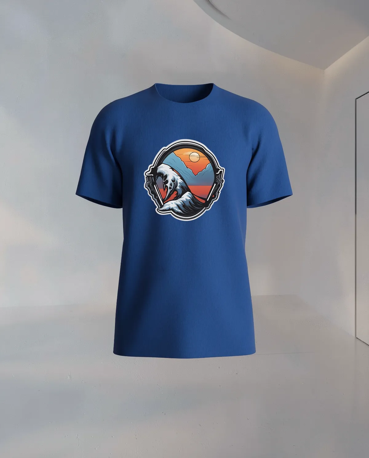 Blue Eco-Cotton T-Shirt with Clean Minimalist Print 59