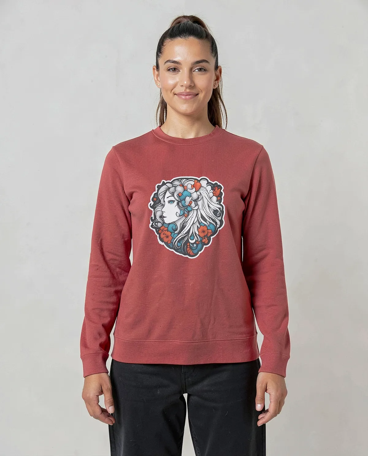 Red Vibrant Print Unisex Organic Cotton Sweatshirt – Soft Eco‑Friendly 0