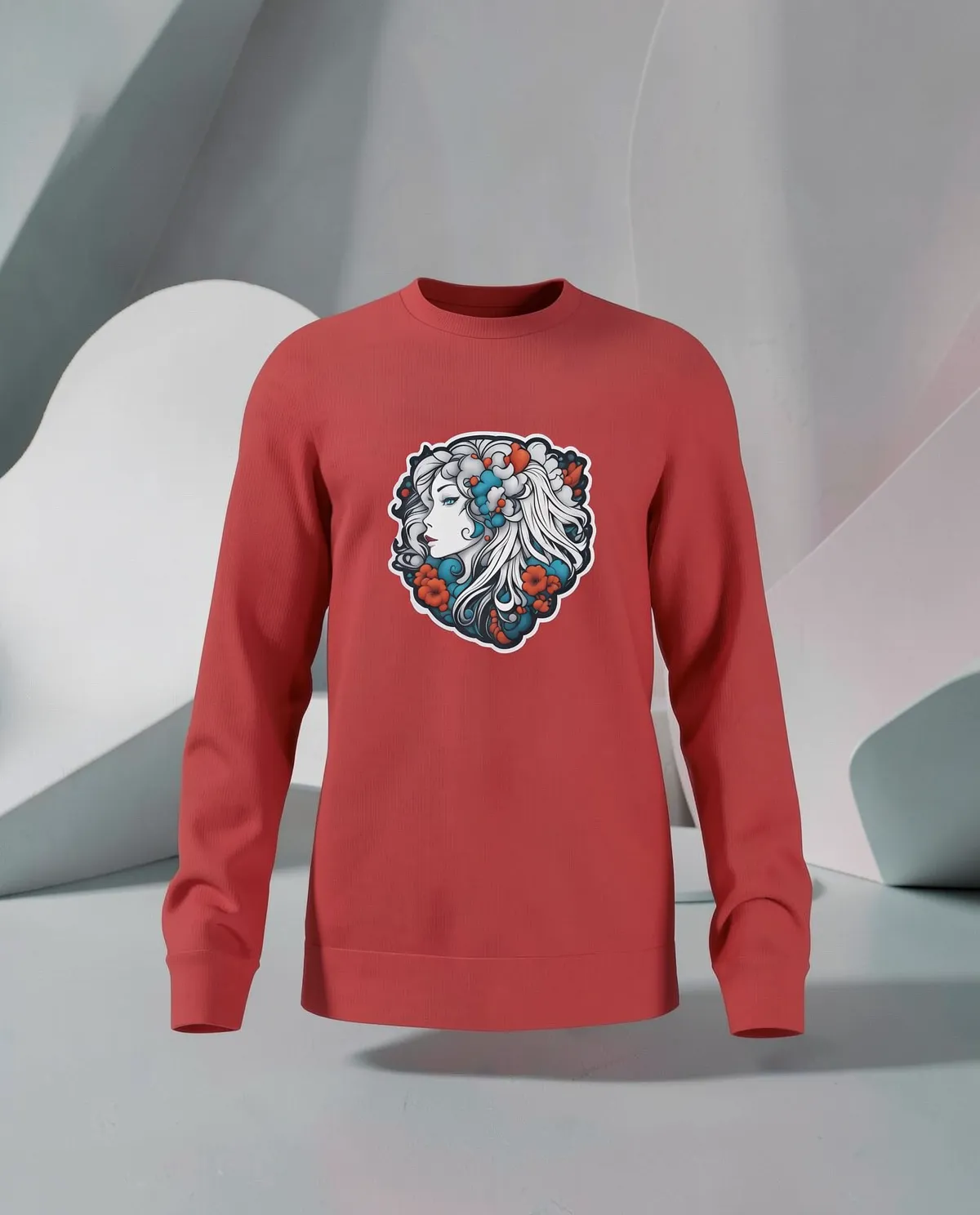 Red Vibrant Print Unisex Organic Cotton Sweatshirt – Soft Eco‑Friendly 59