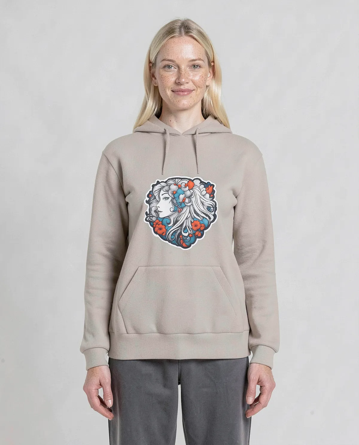 Cream Organic Unisex Sweatshirt with Classic Crew Neck 0