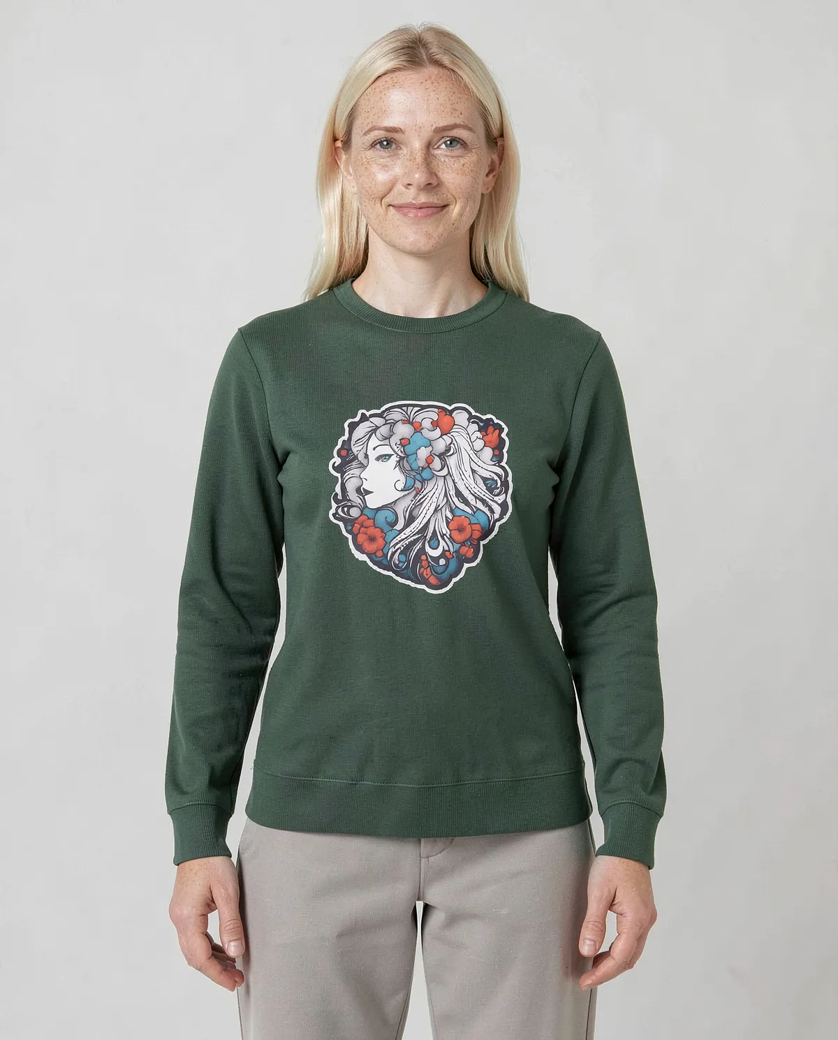 Green Unisex Cotton Sweatshirt with Durable Print