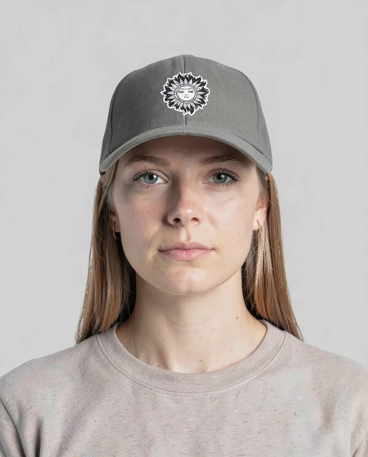 Grey Adjustable Cotton Cap with Velcro Closure 0