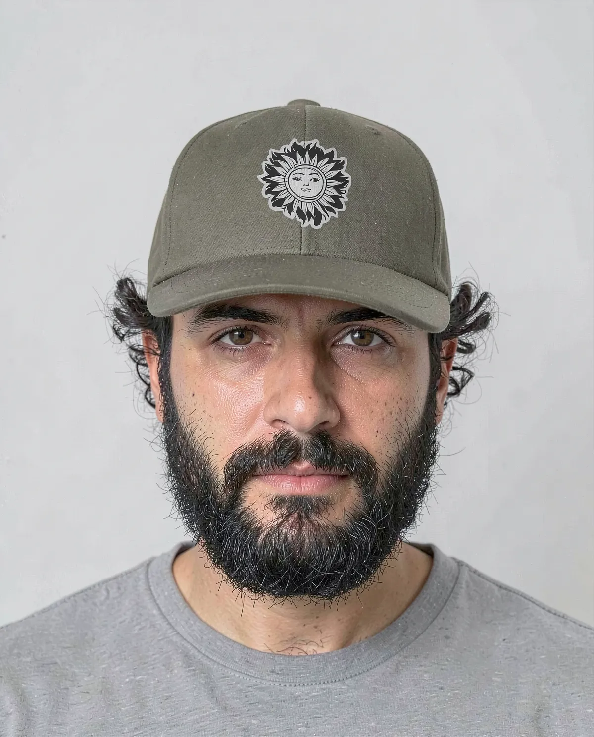 Khaki Cap with Adjustable Velcro Closure and Smooth Print Surface