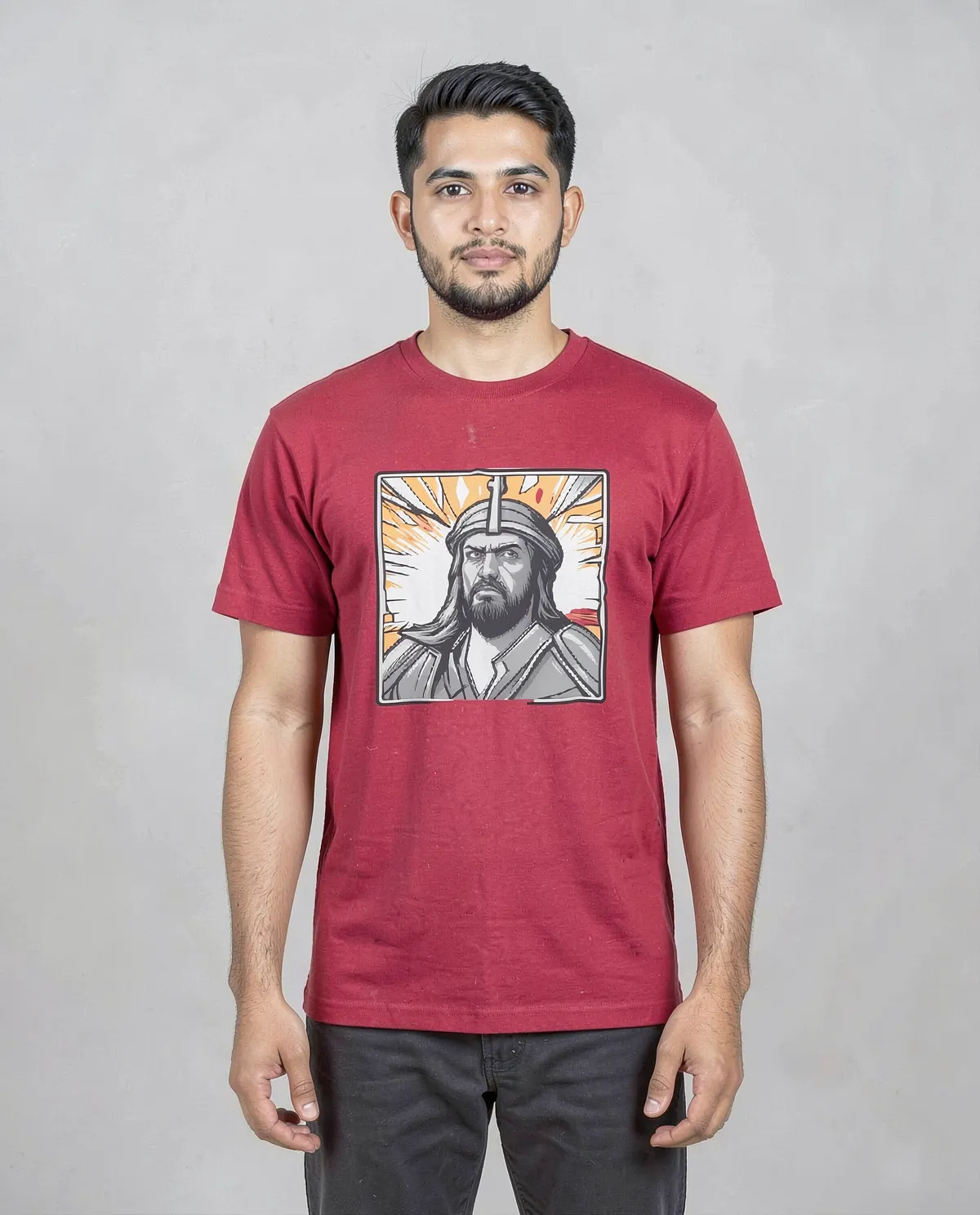 Red T-Shirt with Vibrant Abstract Design 0