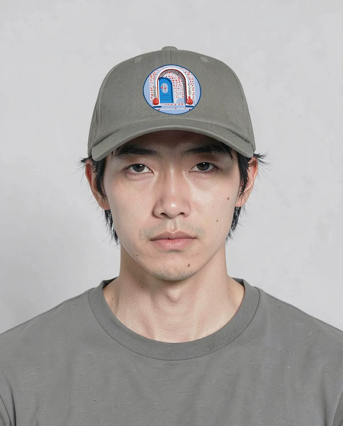Grey Adjustable Cotton Cap with Velcro Closure