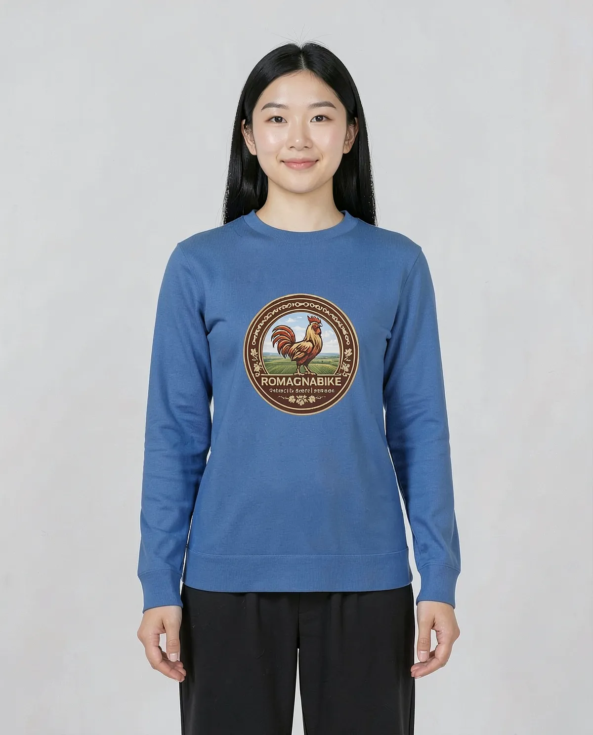 Felpa unisex in cotone organico blu con collo classico a giro 0
