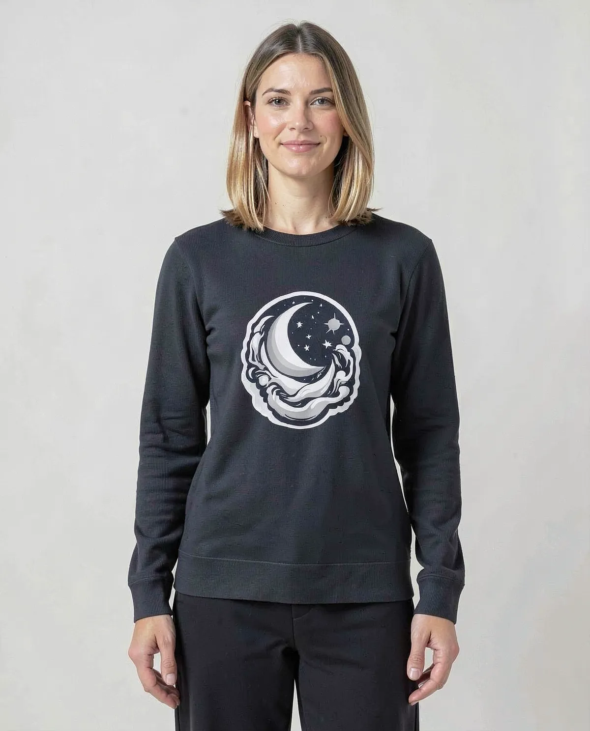 Black Unisex Cotton Sweatshirt with Crew Neck 0