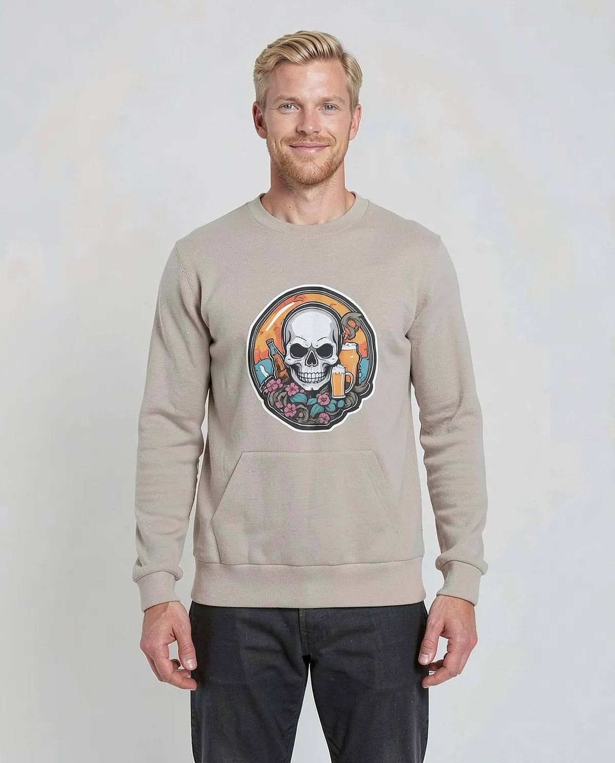 Cream Unisex Organic Cotton Sweatshirt, Classic Crew Neck 0