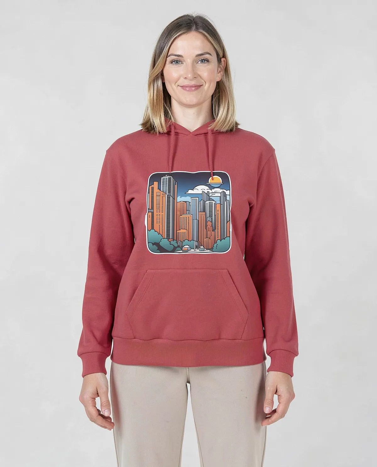 Felpe unisex eco‑sostenibile rossa con finitura a sfumatura 0