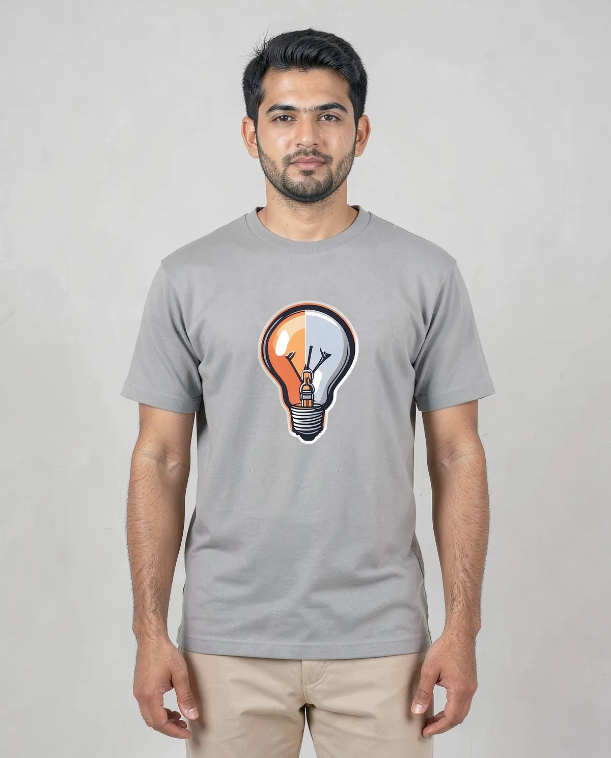 Grey Eco‑Sustainable T‑Shirt with Subtle Geometric Print